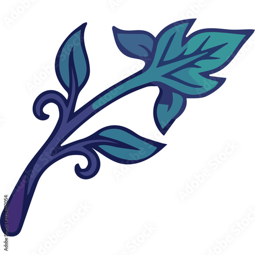 Blue Leaf Branch Vector Element