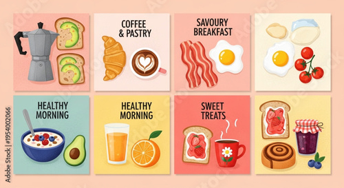 Breakfast and Brunch Icon Set - Hand-Drawn Morning Food and Coffee Illustrations