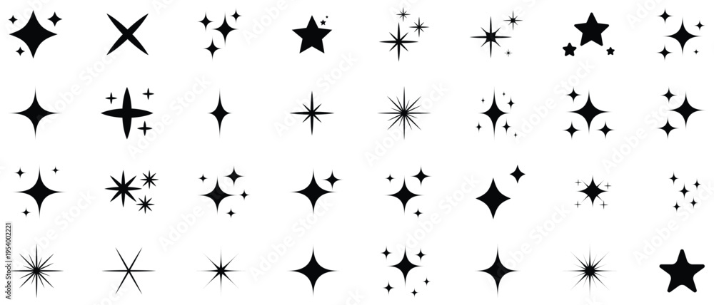 Obraz premium Collection of black starburst sparkle effects and design elements