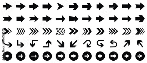 Arrow vector icon set. Modern simple arrows. Black arrow pointing to the right. arrow cursor collection, different arrow signs, Collection of doodle arrows, lines, symbol, pointing mark, shapes on whi