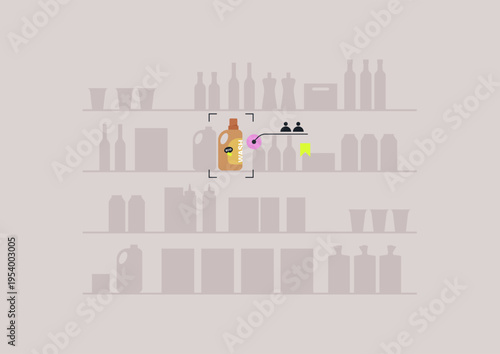 Colorful bottles and containers fill the supermarket shelves, where a vibrant marketing campaign draws attention to highlighted products, making it inviting for customers to explore.