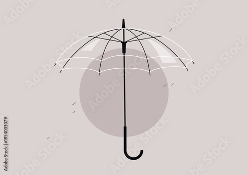 Unique transparent umbrella displayed against simple backdrop, showcasing elegance and utility during a rainy day in a vibrant urban setting