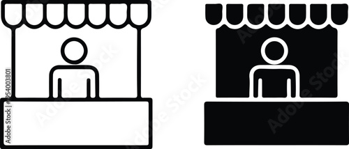 stall black black line two icon set vector illustration