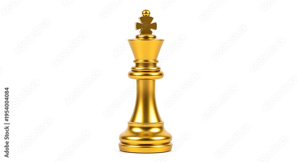 Fototapeta premium Gold shiny chess queen piece on white background