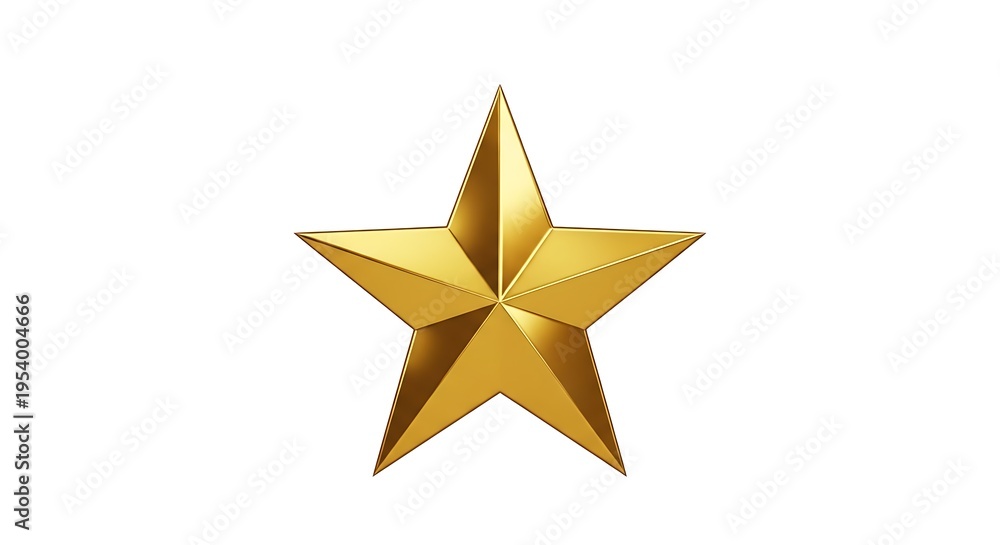 Fototapeta premium Golden 3 d star symbol with five points on white background shiny metallic star golden star 3d star