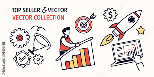 Top seller vector collection featuring various business and achievement icons