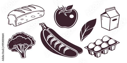 Assorted healthy foods including fruits, vegetables, and dairy products.