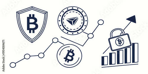 Illustration of cryptocurrency symbols and financial growth indicators