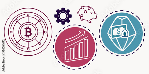 A collection of icons representing various aspects of technology and innovation.