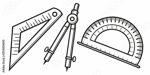 A collection of various types of geometric drawing tools and instruments.