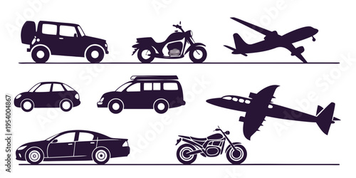 A diverse collection of vehicles and modes of transportation.