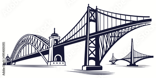 Iconic suspension bridge spanning a bustling bay with a historic fort and sailboat