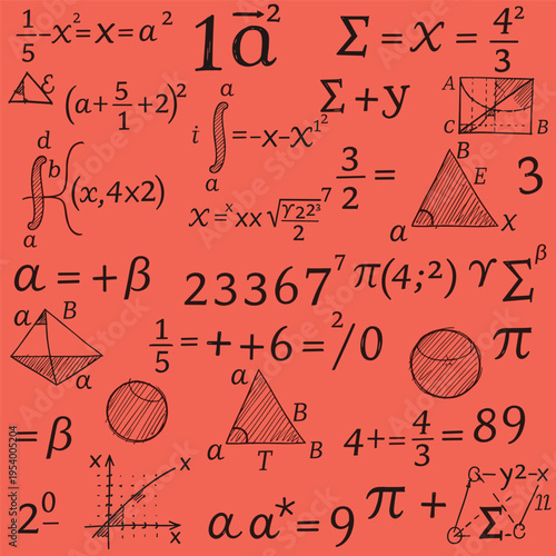 Mathematical equations and symbols on board.