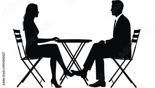 A couple sitting together at a small table in silhouette style
