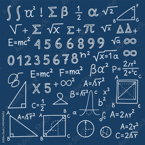 Mathematical symbols and equations written.