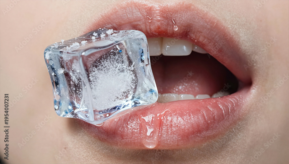 Obraz premium Hyper-Realistic Frost Texture on Succulent Lips