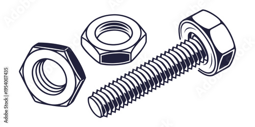 A detailed illustration of a bolt, nut, and washer in a mechanical assembly.