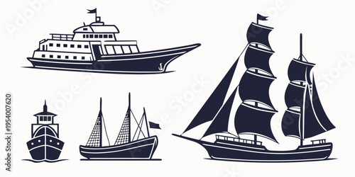A collection of various types of ships and boats sailing on the water
