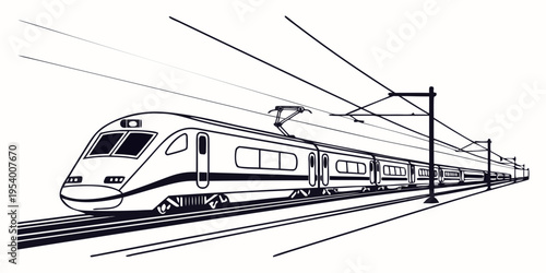 A sleek, modern high-speed train traveling through a scenic landscape