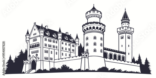 Majestic castle with towers and turrets standing tall against the sky