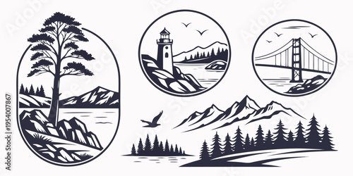 A beautiful illustration of nature and iconic landmarks from around the world