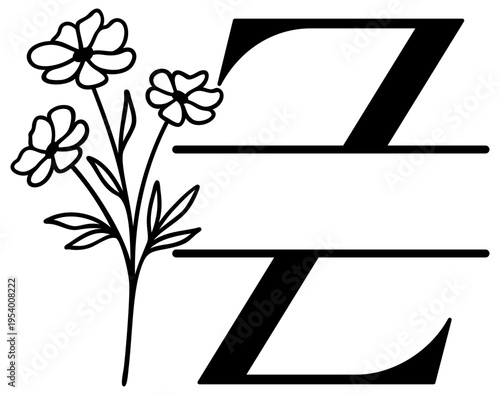 Z Split Letter Border | Alphabet Monogram Frame | Decorative Vector Floral Design