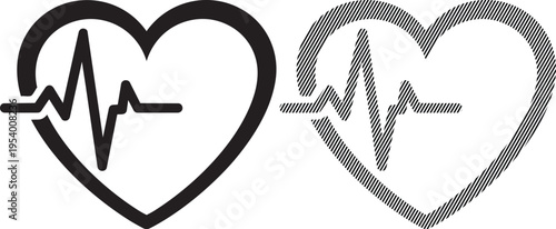 Heartbeat symbols intertwined with hearts representing love and medical care.