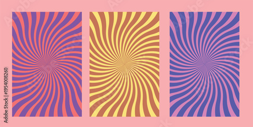 Set of 3 colorful optical illusion vector graphics isolated PNG with Transparent Background