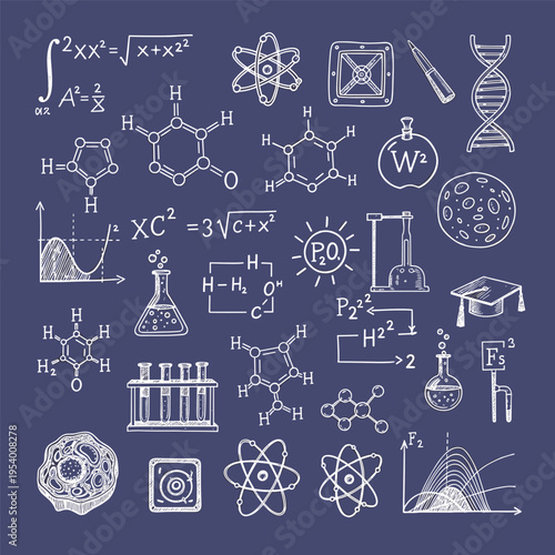 Science education icons and symbols.
