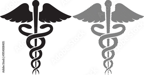 Comparison of traditional and modern caduceus medical symbols side by side