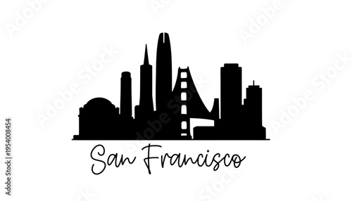 San Francisco city skyline silhouette with Golden Gate Bridge
