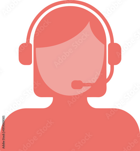 Professional pink flat icon of a customer service representative wearing a headset