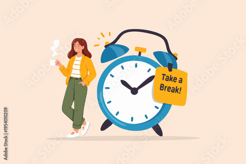 Woman With Coffee And Clock