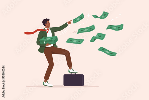 Man with money and suitcase