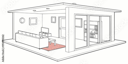 A spacious living room with a large window and a comfortable sofa