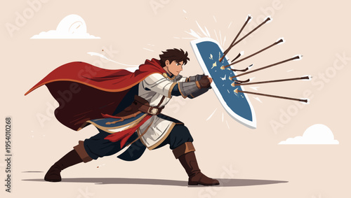 Brave man with shield