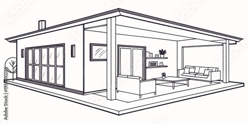 Modern open concept home with large windows and sliding glass doors.