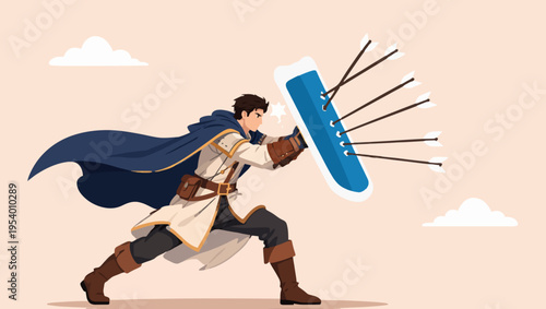 Brave man with shield