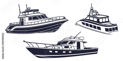 Three luxury yachts sailing on a calm sea under a clear blue sky.