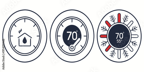 Weather conditions displayed on three distinct circular dials