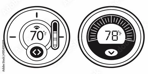 Two thermostats displaying different temperatures with a snowflake symbol.