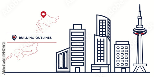 Illustration of a city skyline with various buildings and a tower.