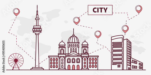 Vibrant cityscape with iconic landmarks and modern buildings