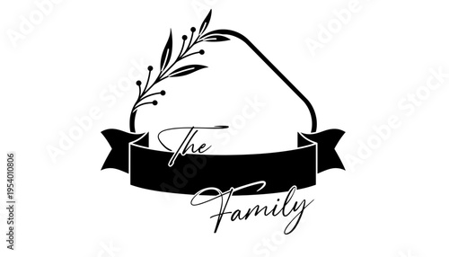 The family logo with a black banner and a leafy branch