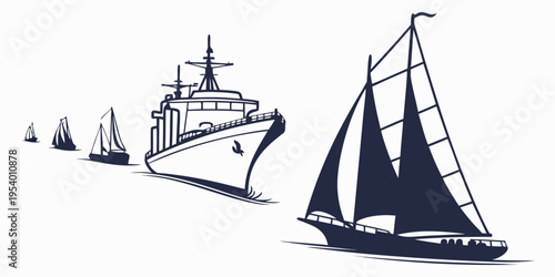 A diverse collection of sailing vessels from small boats to large ships