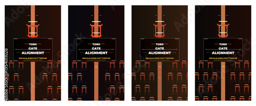 Torii Gate Alignment poster design, Japanese shrine gate pattern pack, premium shinto editorial cover, torii brochure template, modern spiritual flyer design