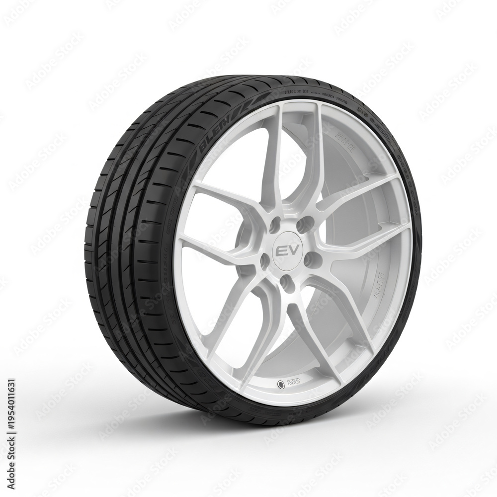 Fototapeta premium Modern Electric Vehicle Wheel with Performance Tire on Alloy Rim
