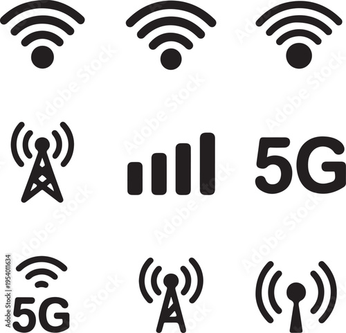 wifi icon set wireless communication 5g signal antenna symbols pack ai