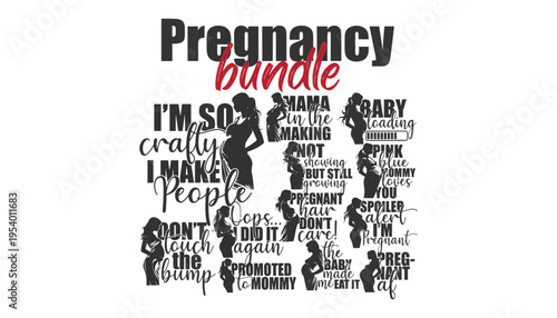 Pregnancy bundle vector illustration with silhouettes and quotes