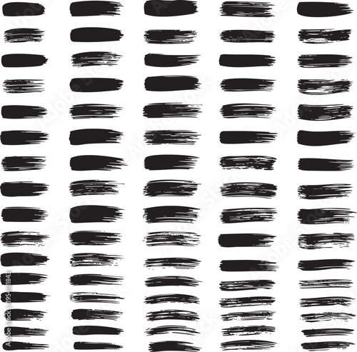 Collection of black brush strokes and paint smears on white background msea set grunge